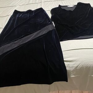 90’s Vintage Express Elegant Black Velvet Skirt Set